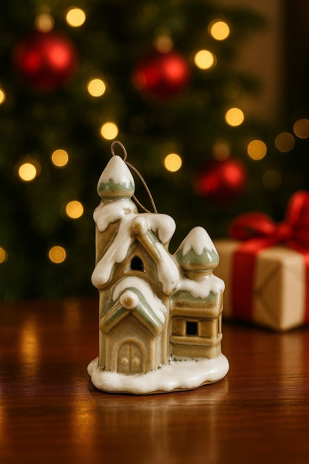 Vintage Light Topper Snow Covered Church Christmas Holiday Ornament