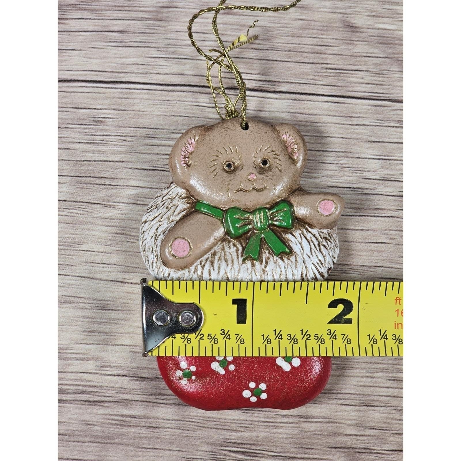 Teddy Bear Stocking Ornament Vintage Christmas Pottery Decor