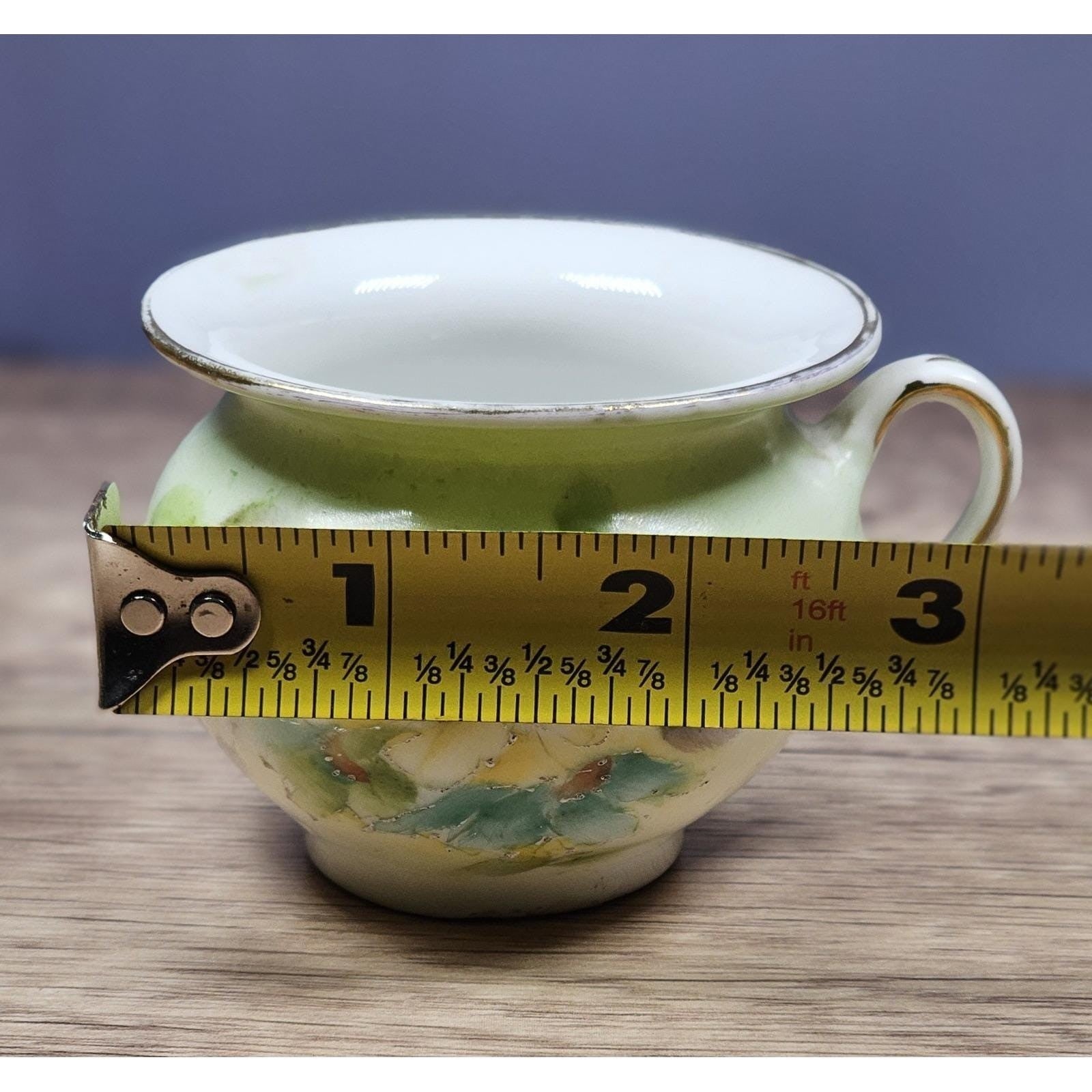 Vintage Porcelain Floral Mini Pitcher Yellow Flowers Gold Trim