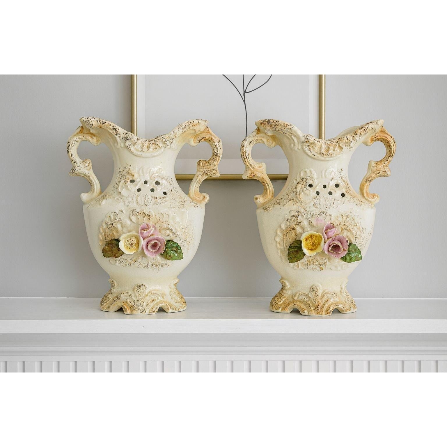 Vintage 1940s Chase Japan Floral Vase Pair