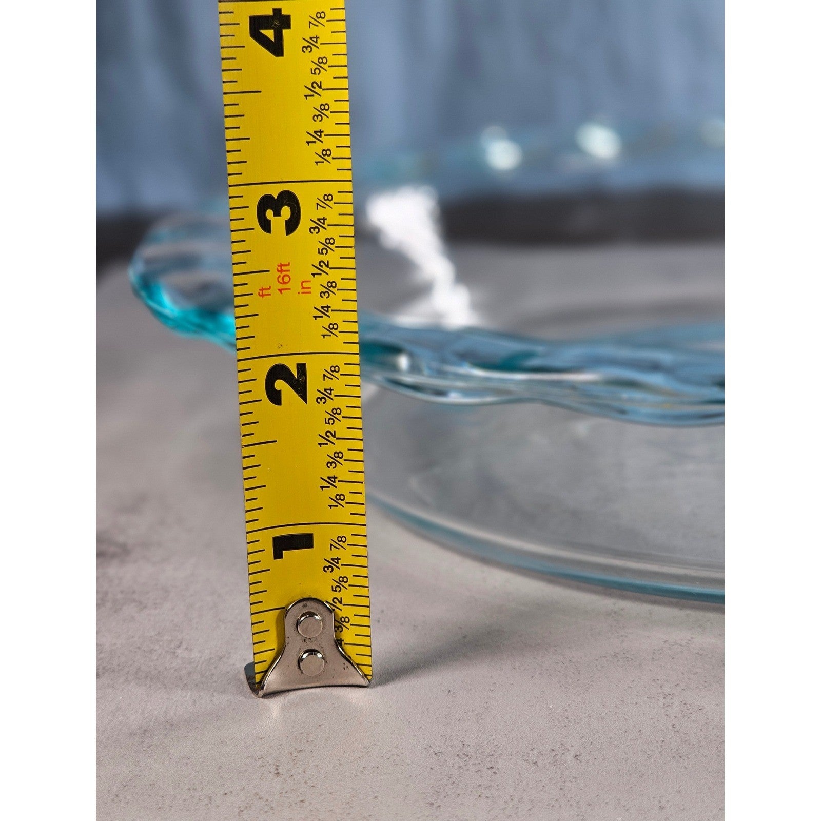 Vintage Pyrex Clear Glass Pie Dish with Blue Dot Rim 11 Inch