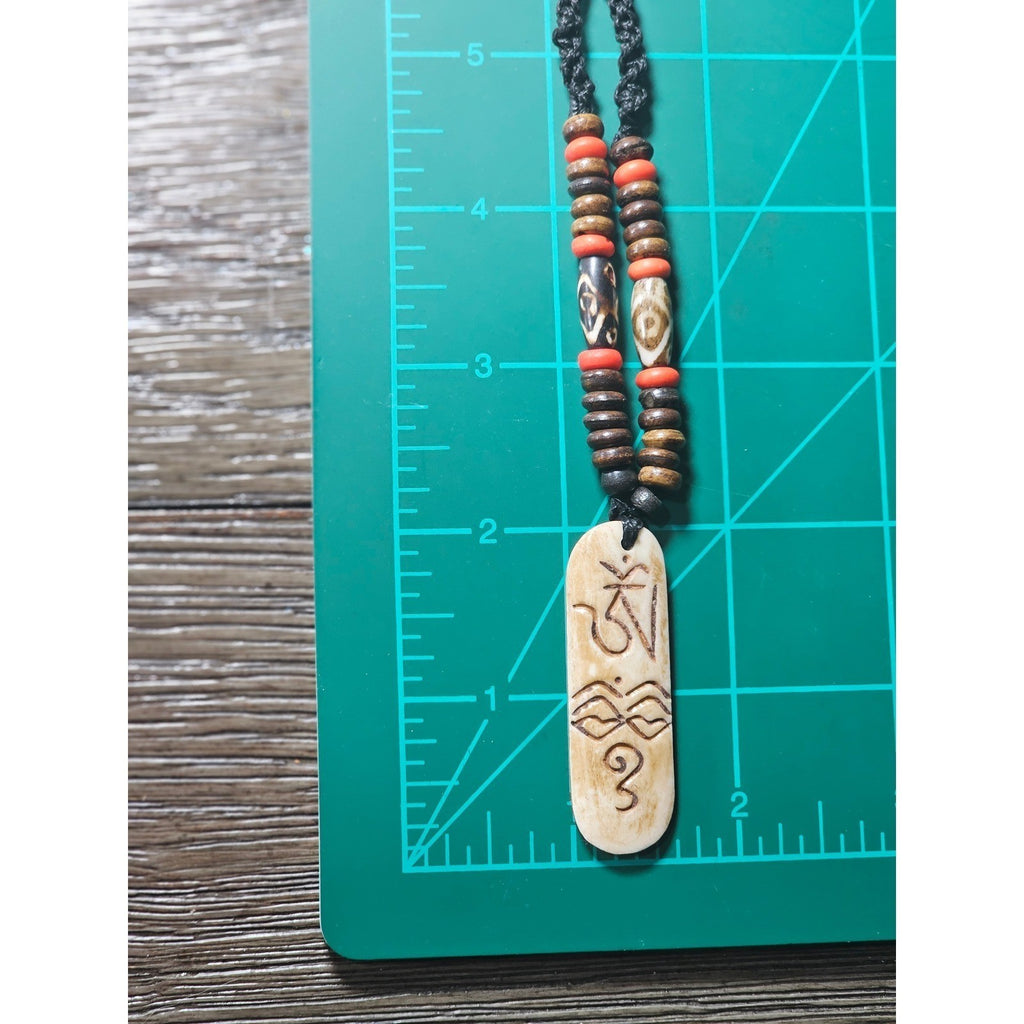 Vintage Carved Pendant Necklace Beaded Tribal Style Statement