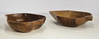 Genuine Vintage Two Monkey Pod Leaf Shaped with Handles Wooden Bowls Handcrafted