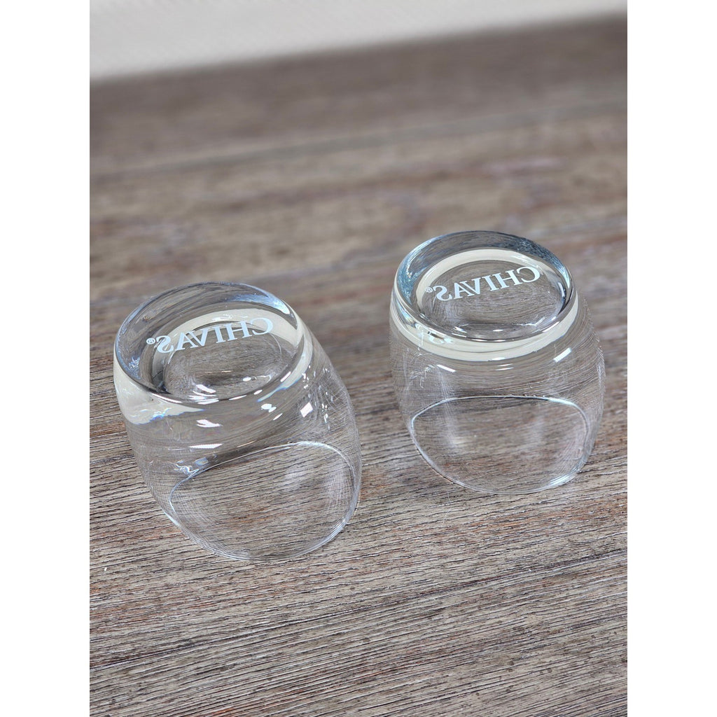 Set of 2 Chivas Etched Rocks Glasses 3.5 x 3 Inch Whisky Tumblers