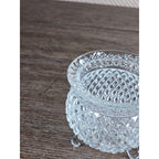 Vintage Cut Glass Footed Bowl 3x3 Diamond Pattern Trinket Dish