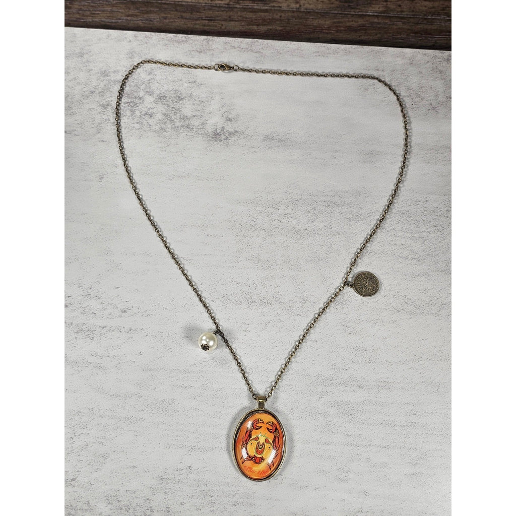 Vintage Cancer Zodiac Pendant Necklace Crab Medallion Charm