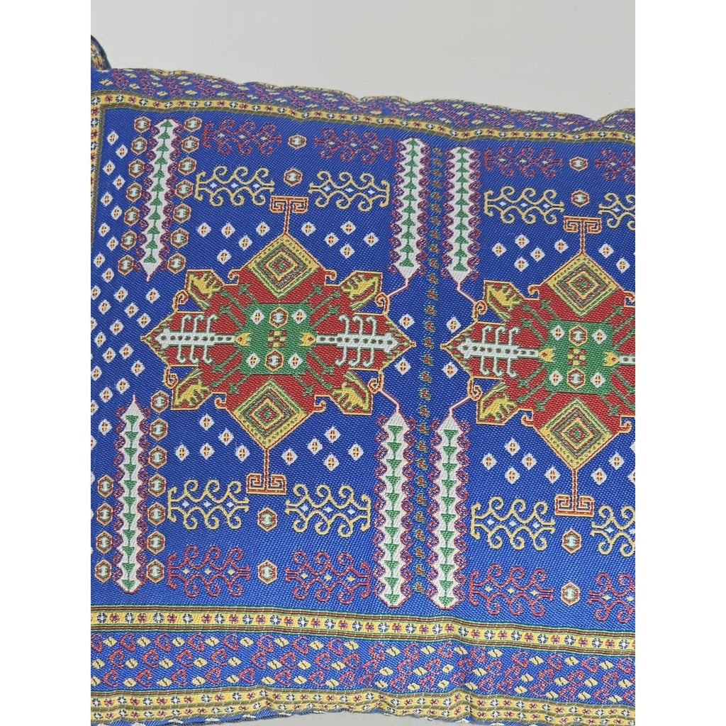 Vintage Turkish Carpet Pillow 9x6 Embroidered Silk Accent Cushion