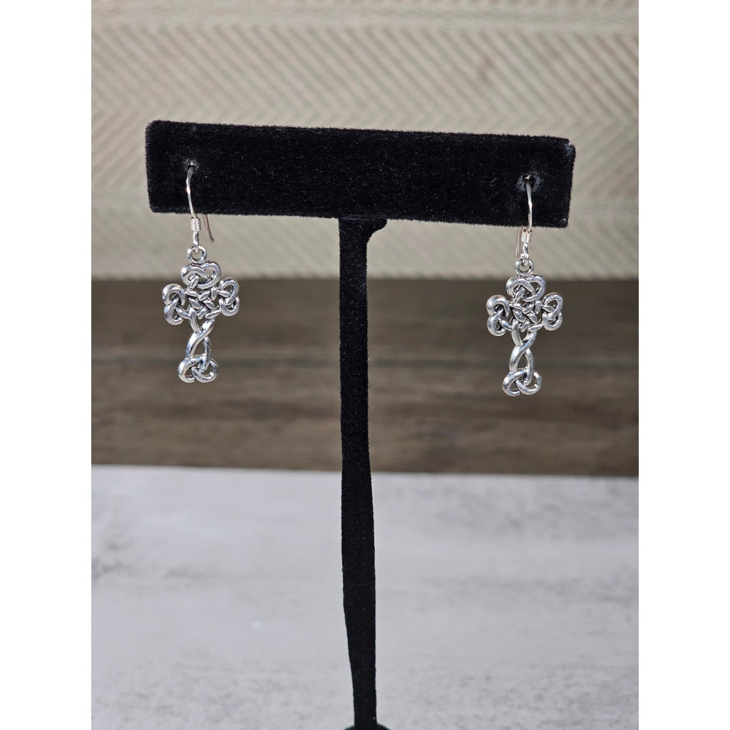 Vintage Sterling Silver Celtic Cross Dangle Earrings