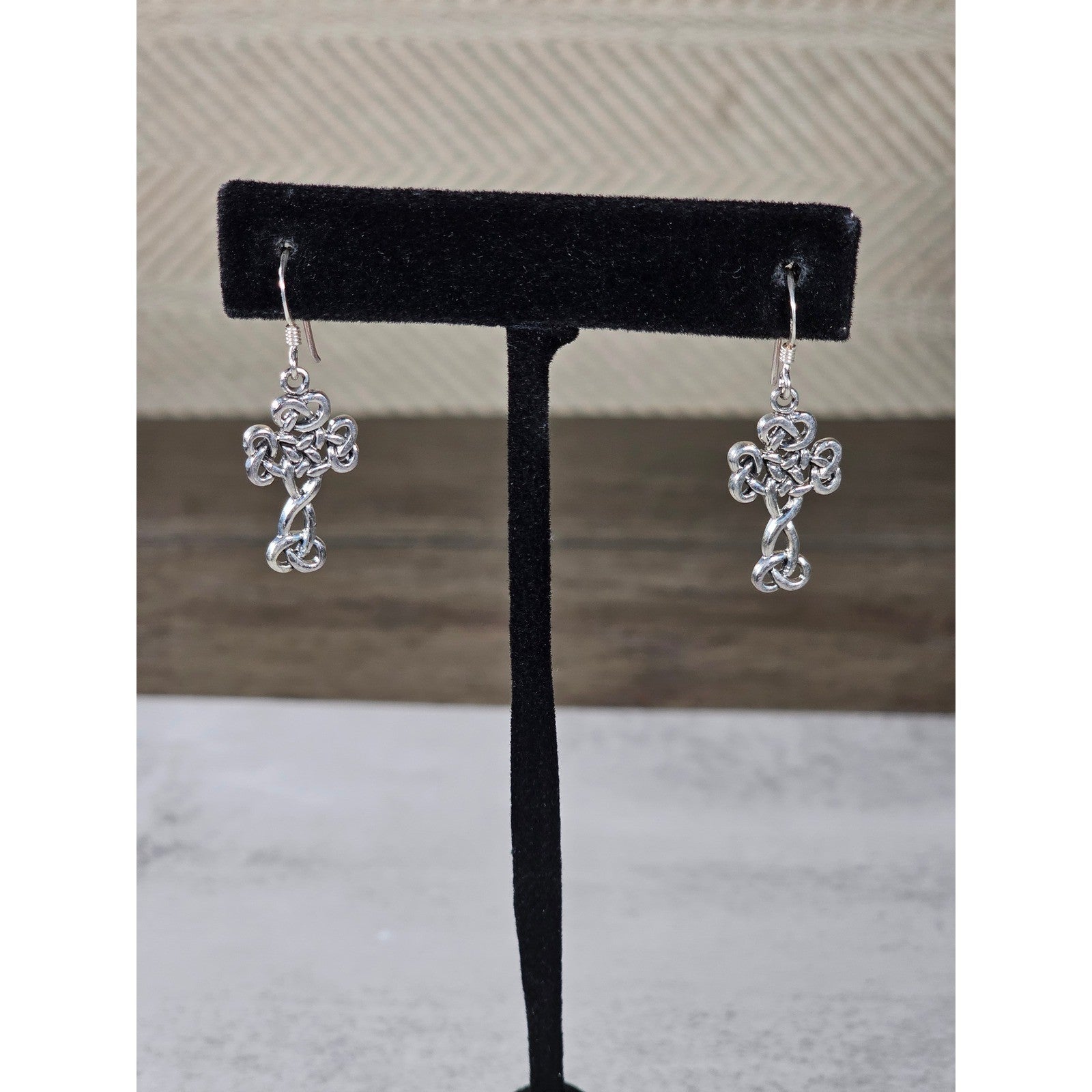 Vintage Sterling Silver Celtic Cross Dangle Earrings