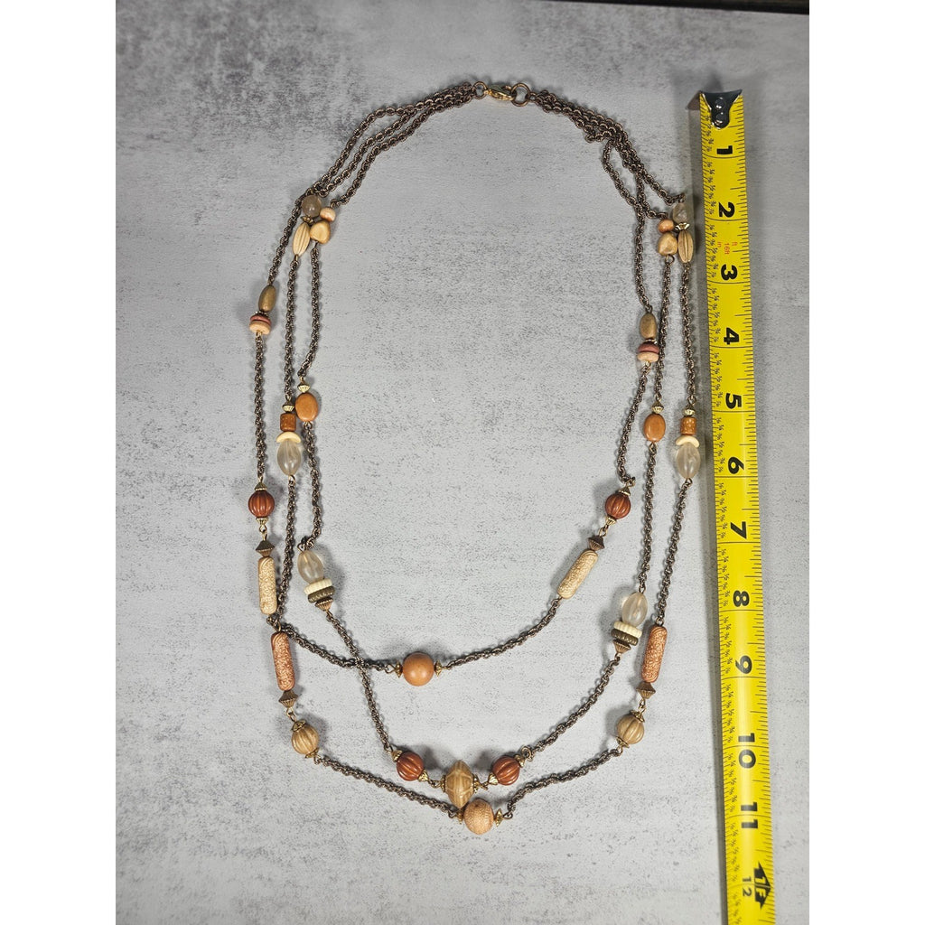 Vintage Multi Strand Beaded Necklace Earth Tone Chain Necklace