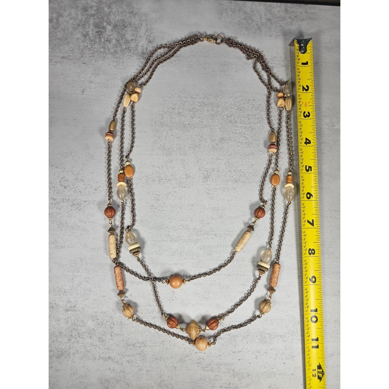 Vintage Multi Strand Beaded Necklace Earth Tone Chain Necklace