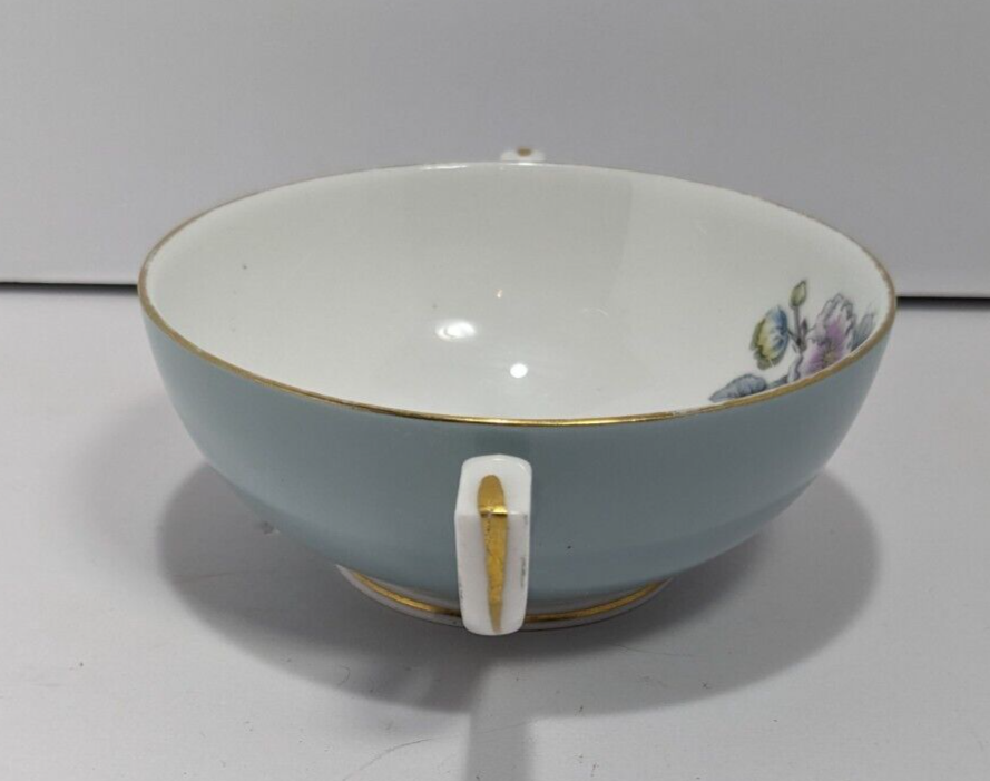 Vintage Royal Worcester Woodland Blue Gilded Bone China Soup Cup Floral Design