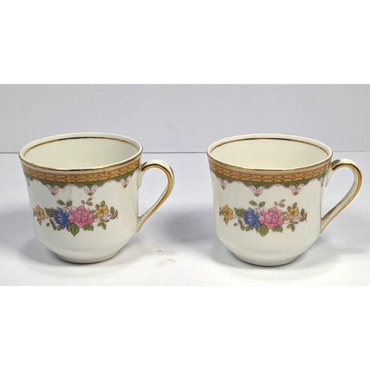 Pope Gosser Teacup and Saucer Set Gold Trim Vintage Set of 2