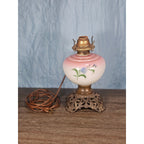 Vintage Hand-Painted Milk Glass Table Lamp | Pink Floral | Project Piece
