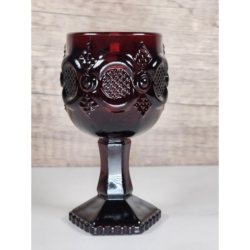 Vintage Avon Cape Cod Ruby Red Wine Goblet Victorian Pressed Glass