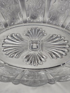Vintage Clear Glass Paneled Sunflower-Pattern Oblong Bowl 9″