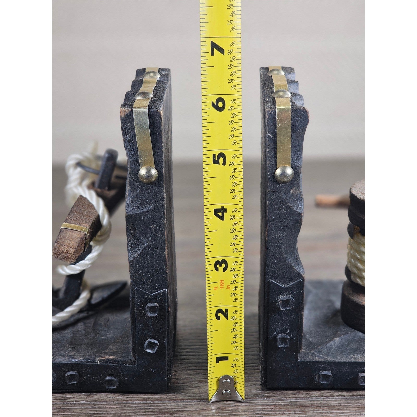 Vintage Nautical Bookends Wood Rope Anchor & Spool Coastal Decor Set