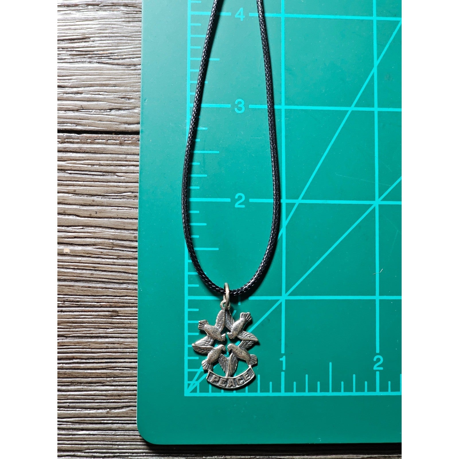 Vintage Peace Dove Necklace, Bird Charm on Black Cord