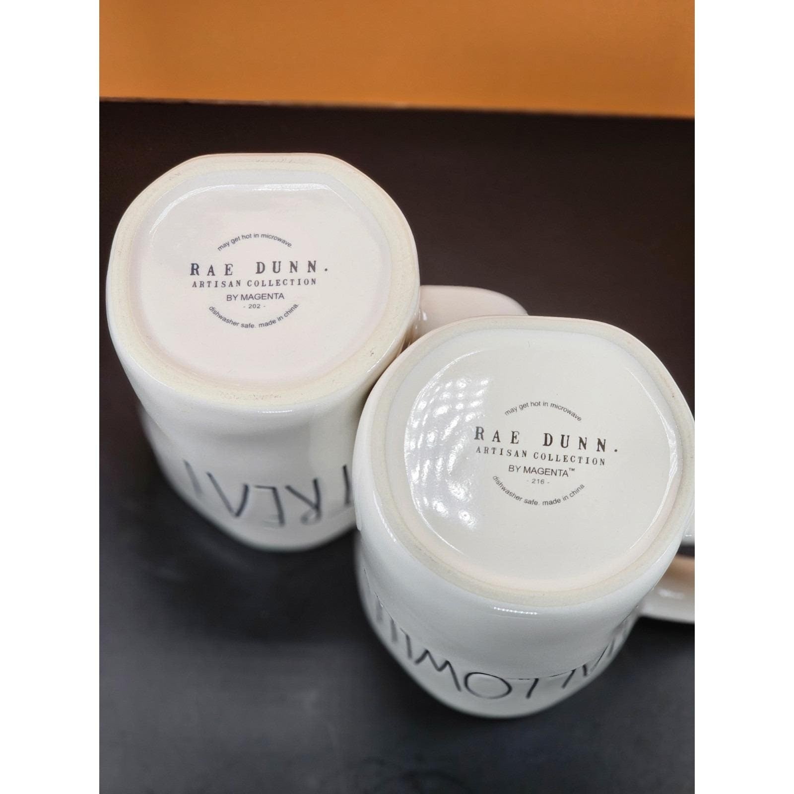 Vintage Rae Dunn Halloween Mugs Set Orange Interior Double Sided Ceramic