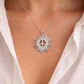 Vintage Peace Sign Sunburst Pendant Silver Tone Charm