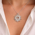 Vintage Peace Sign Sunburst Pendant Silver Tone Charm