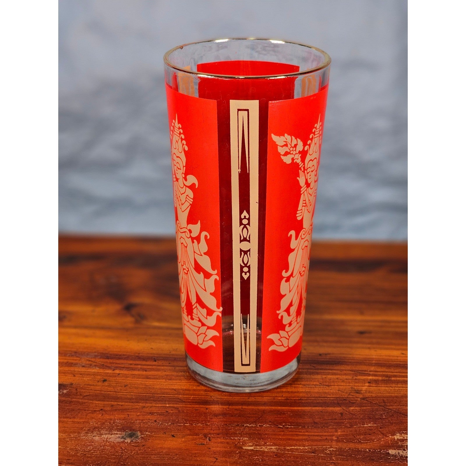 Vintage Culver Thai Goddess Highball Glass | Red & 22K Gold Barware
