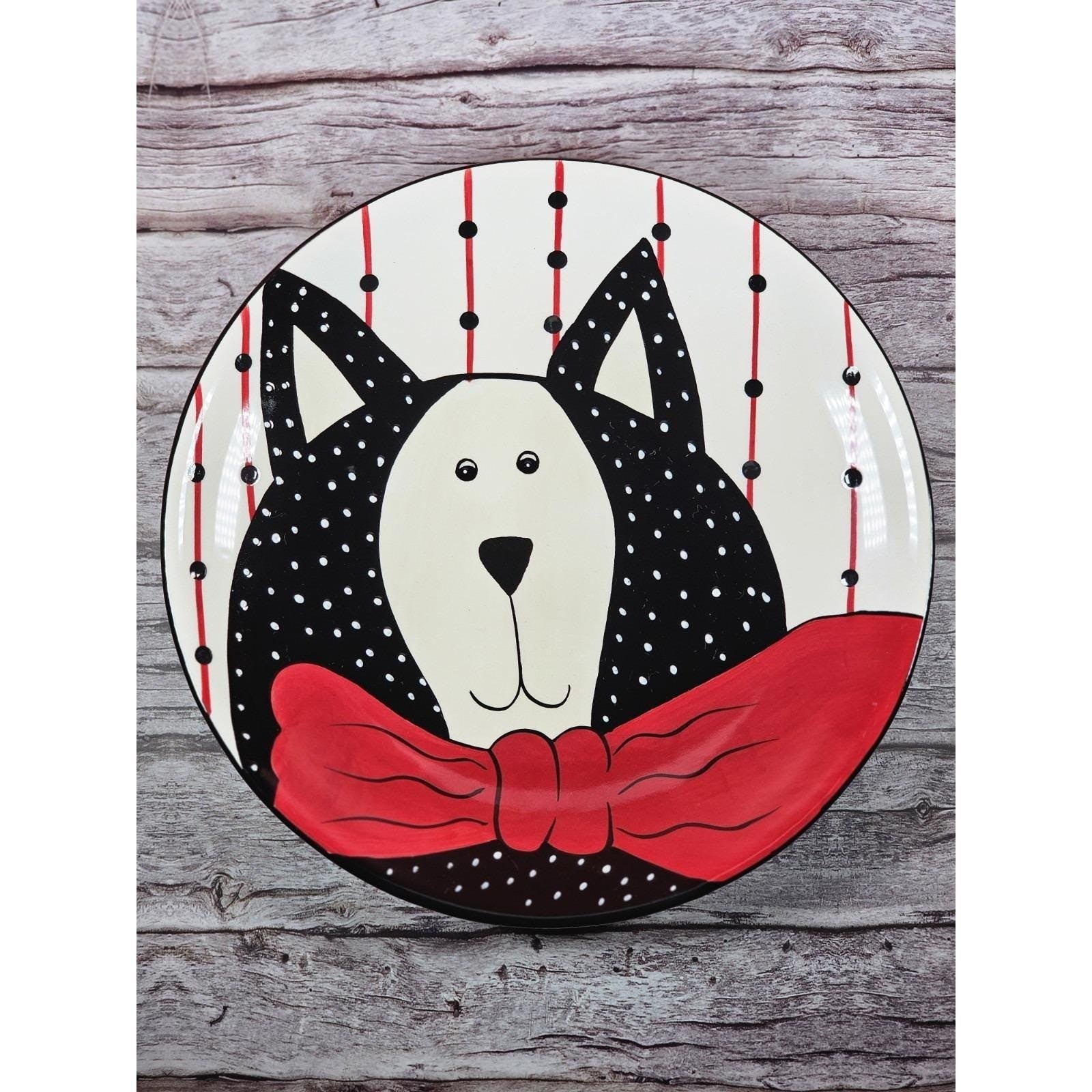 Vintage Boyd's Home Cat Decorative Plate Black White Red Bow 10 Inch