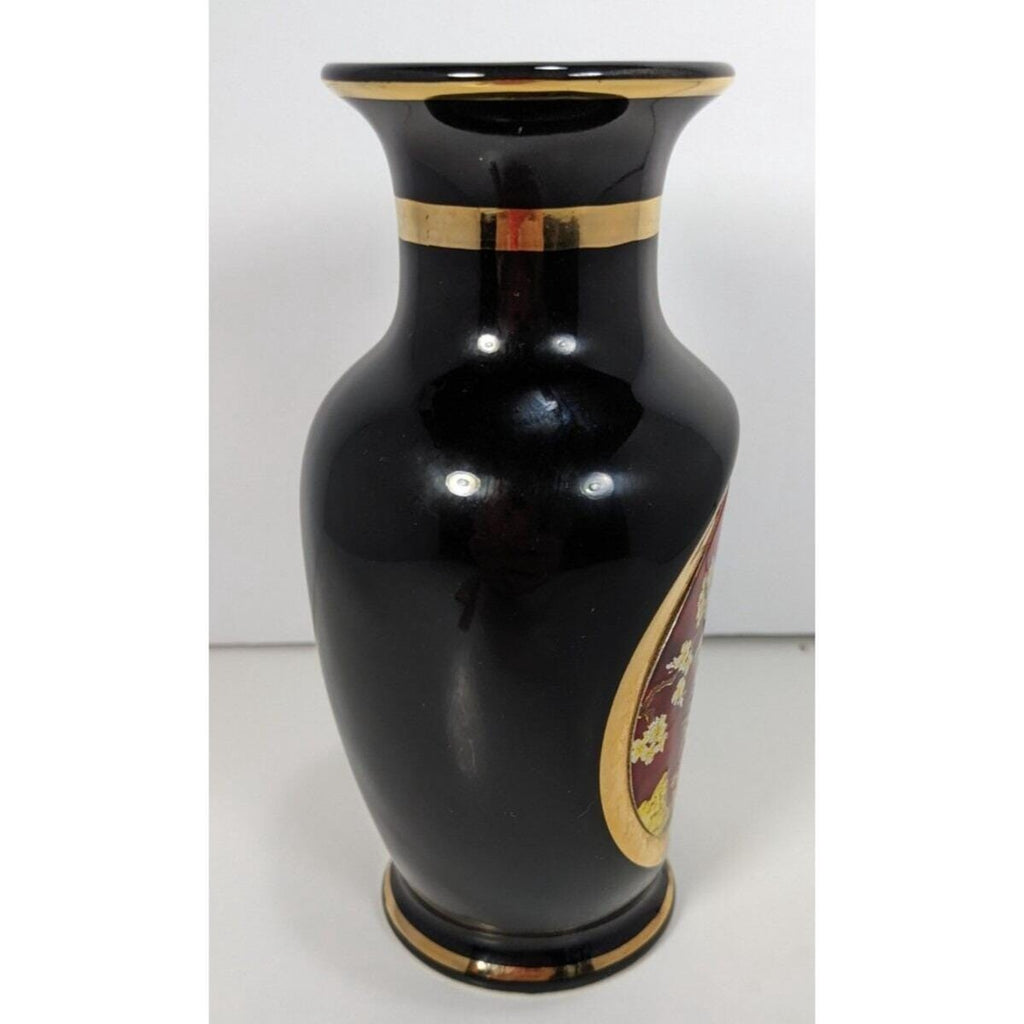 Vintage Chokin Vase Pagoda Scene Gold Gilded Japan 6.25"
