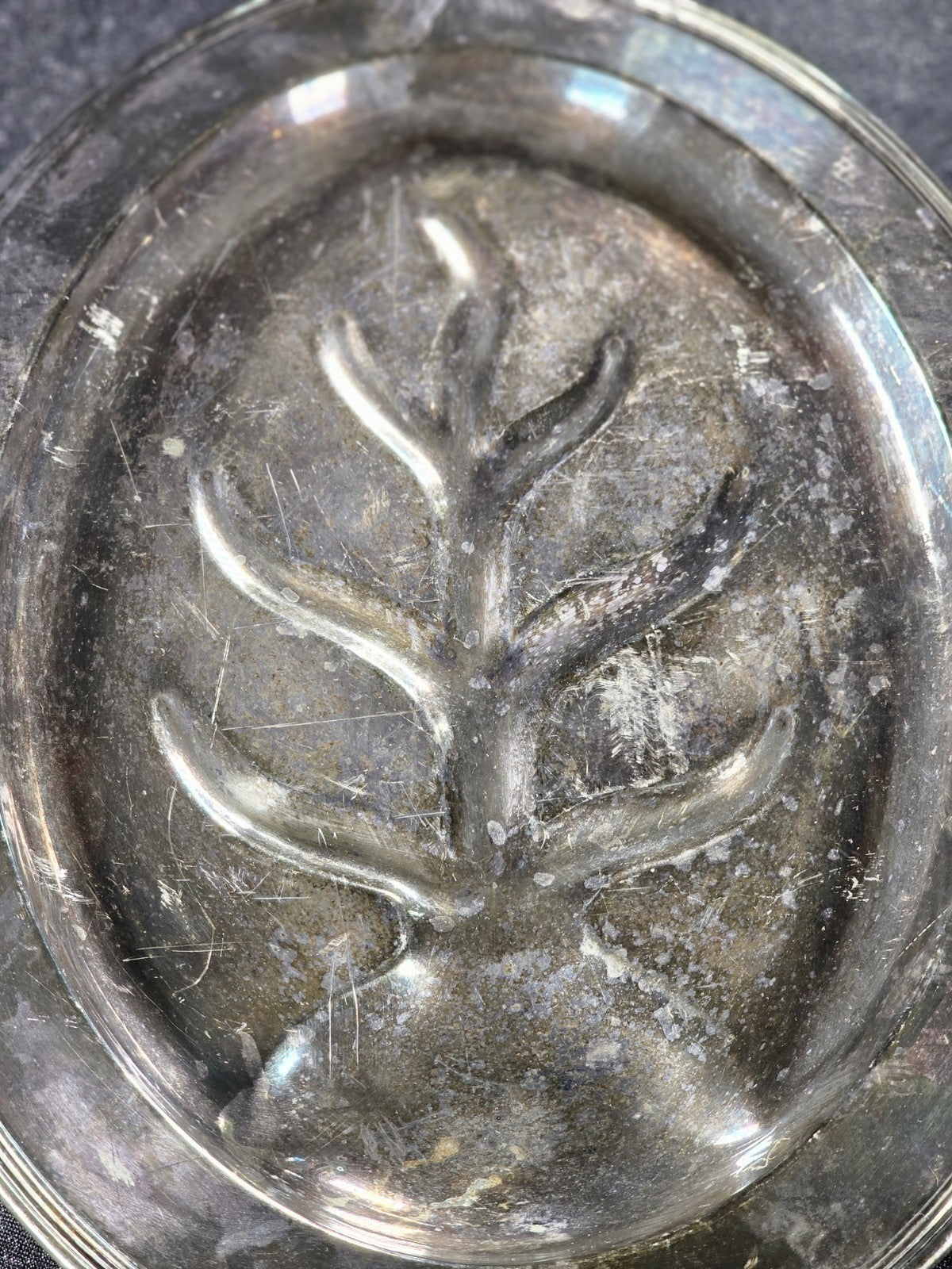 Vintage Silverplate Oval Well & Tree Meat Serving Platter Tray 15.5" x 11.5"