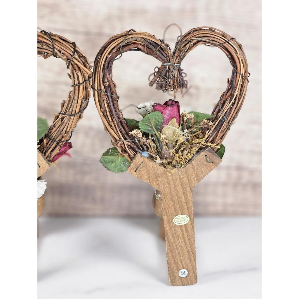 Vintage Grapevine Heart Wall Sconces Set of 2 Rustic Floral Candle Holders