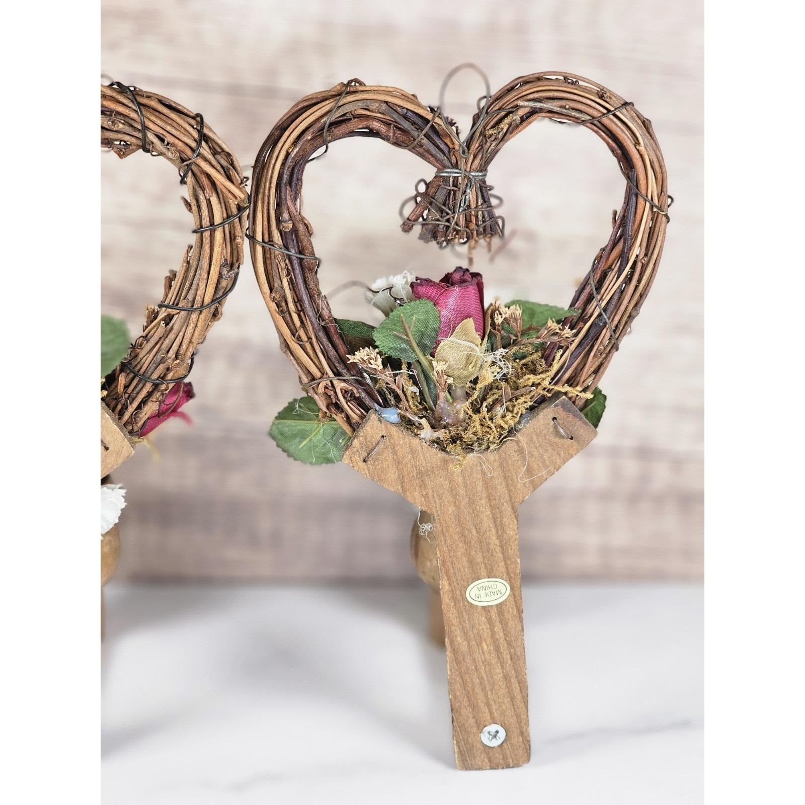 Vintage Grapevine Heart Wall Sconces Set of 2 Rustic Floral Candle Holders