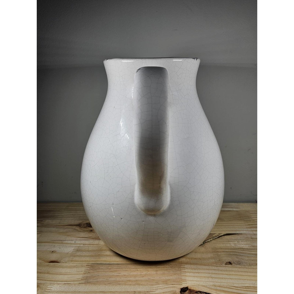 White Crackle Ceramic Pitcher Rustic Farmhouse Decor 10 Inch