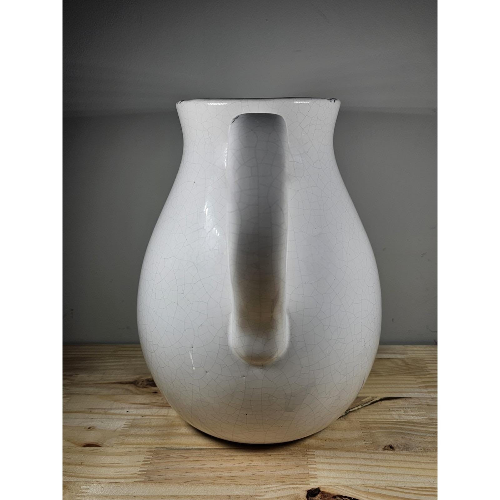 White Crackle Ceramic Pitcher Rustic Farmhouse Decor 10 Inch