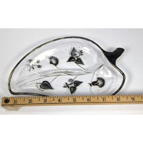 Vintage Signed Georges Briard Divided Leaf Shape Dish Floral Print