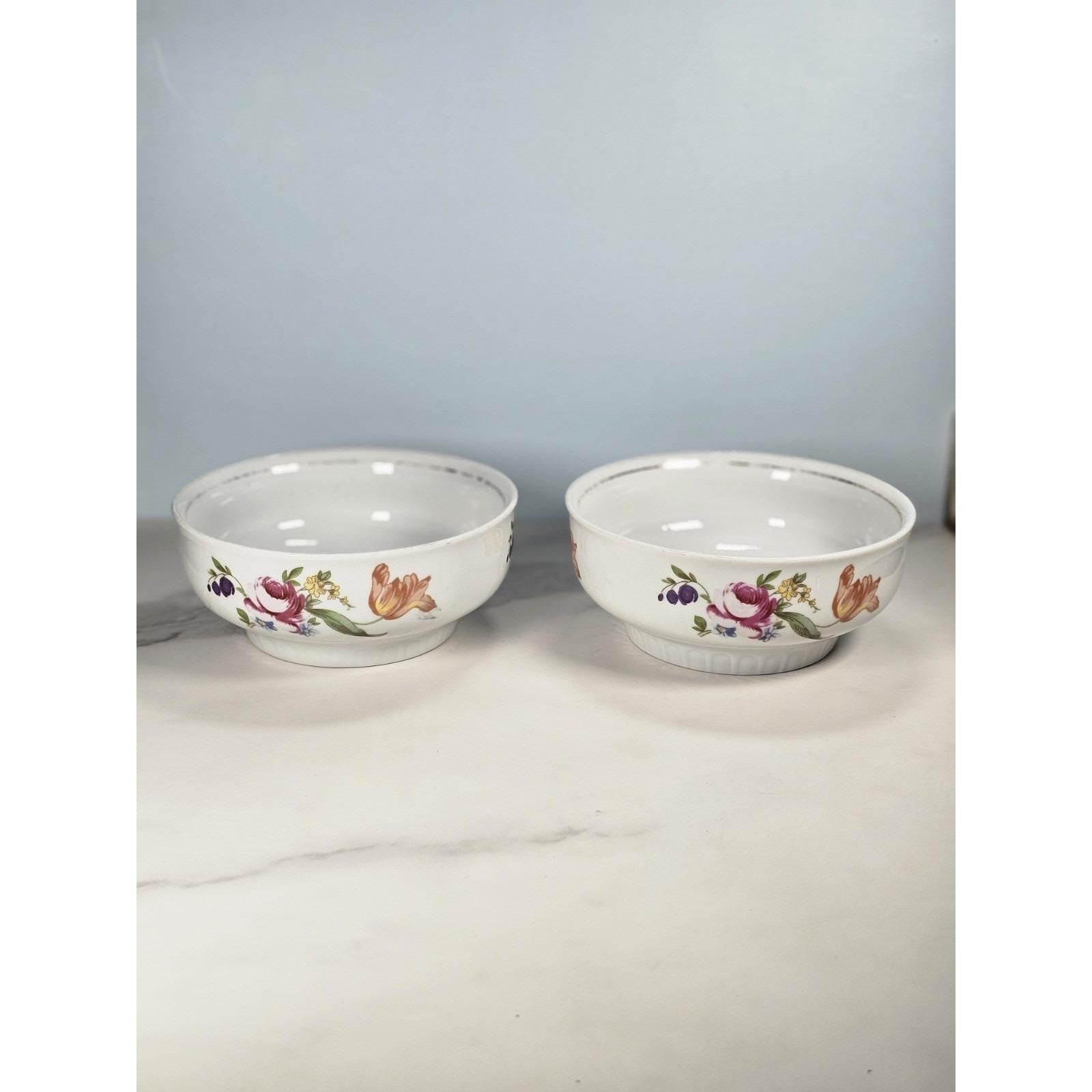 Vintage Henneberg Porzellan Floral Bowls Set of 2 Germany Porcelain