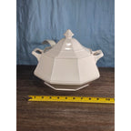 Vintage White Soup Tureen with Lid and Ladle | Octagonal Serving Dish