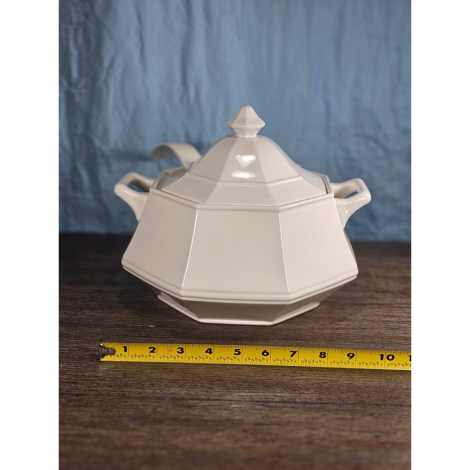 Vintage White Soup Tureen with Lid and Ladle | Octagonal Serving Dish