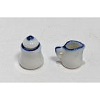 Dollhouse Miniature Coffee Set Blue White Ceramic 1:12 with Stand