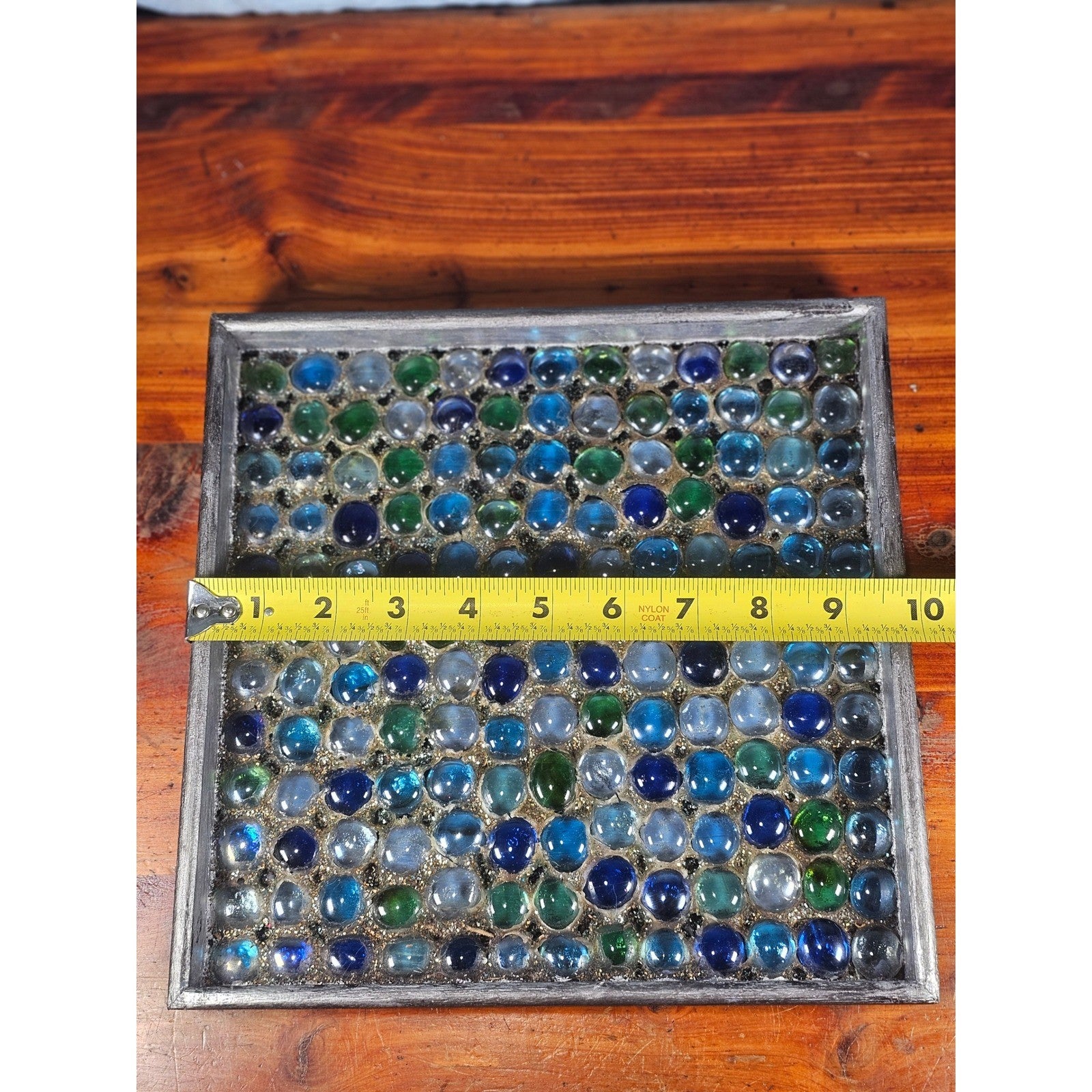 Handmade Glass Marble Mosaic Tray 9.5 Inch Vintage Decorative Display
