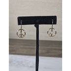 Vintage Gold Tone Peace Sign Dangle Earrings Boho Retro Jewelry