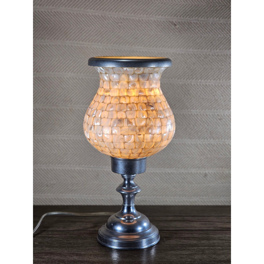 Towle Vintage Capiz Shell Table Lamp 16" Coastal Silver Accent