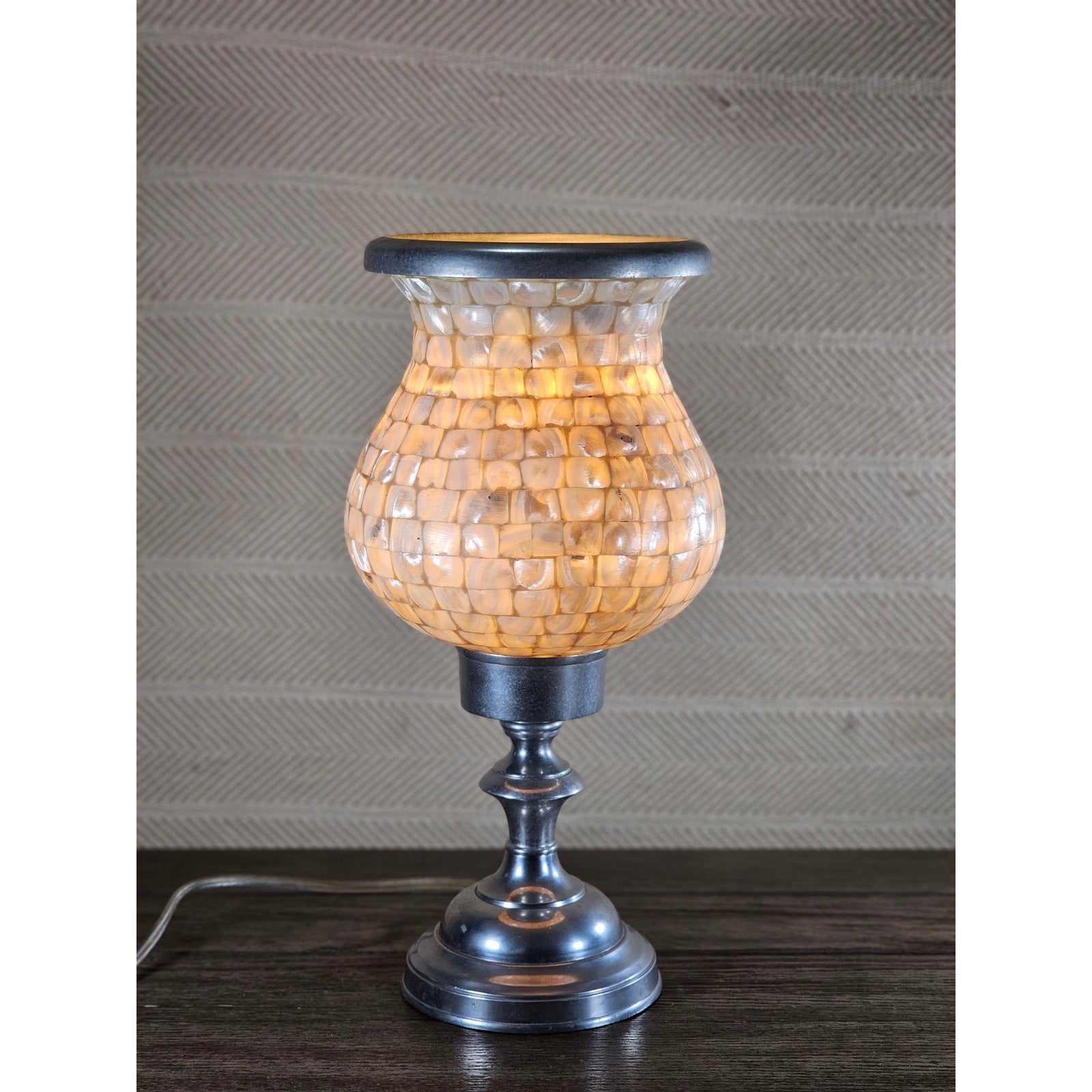 Towle Vintage Capiz Shell Table Lamp 16" Coastal Silver Accent