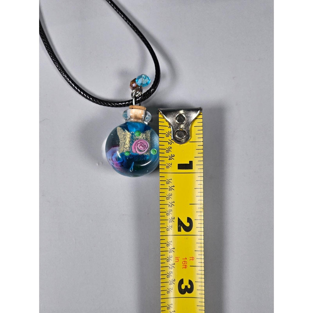 Glass Vial Pendant Necklace with Cork Stopper on Black Cord