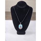 Vintage Religious Shepherd Pendant Aqua Blue Medallion