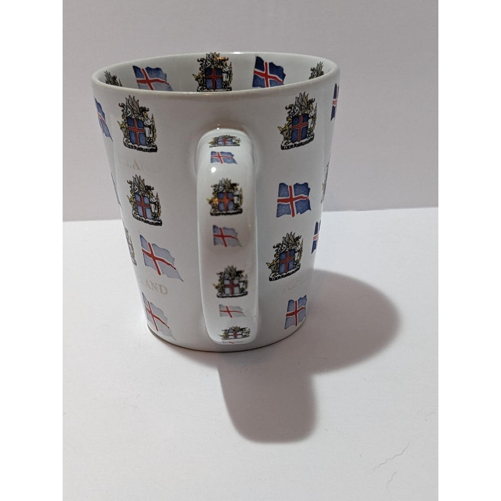 Iceland Porcelain Mug Flags Crests Gold Lettering Souvenir Cup