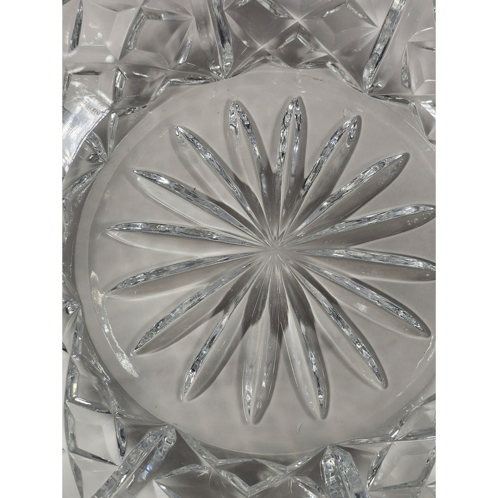 Vintage Cut Crystal Glass Bowl Starburst Pattern Scalloped Rim 9 Inch