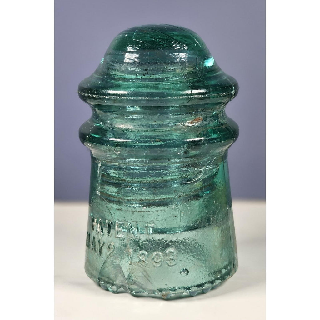 Vintage Hemingray No 9 Blue Glass Insulator May 2 1893