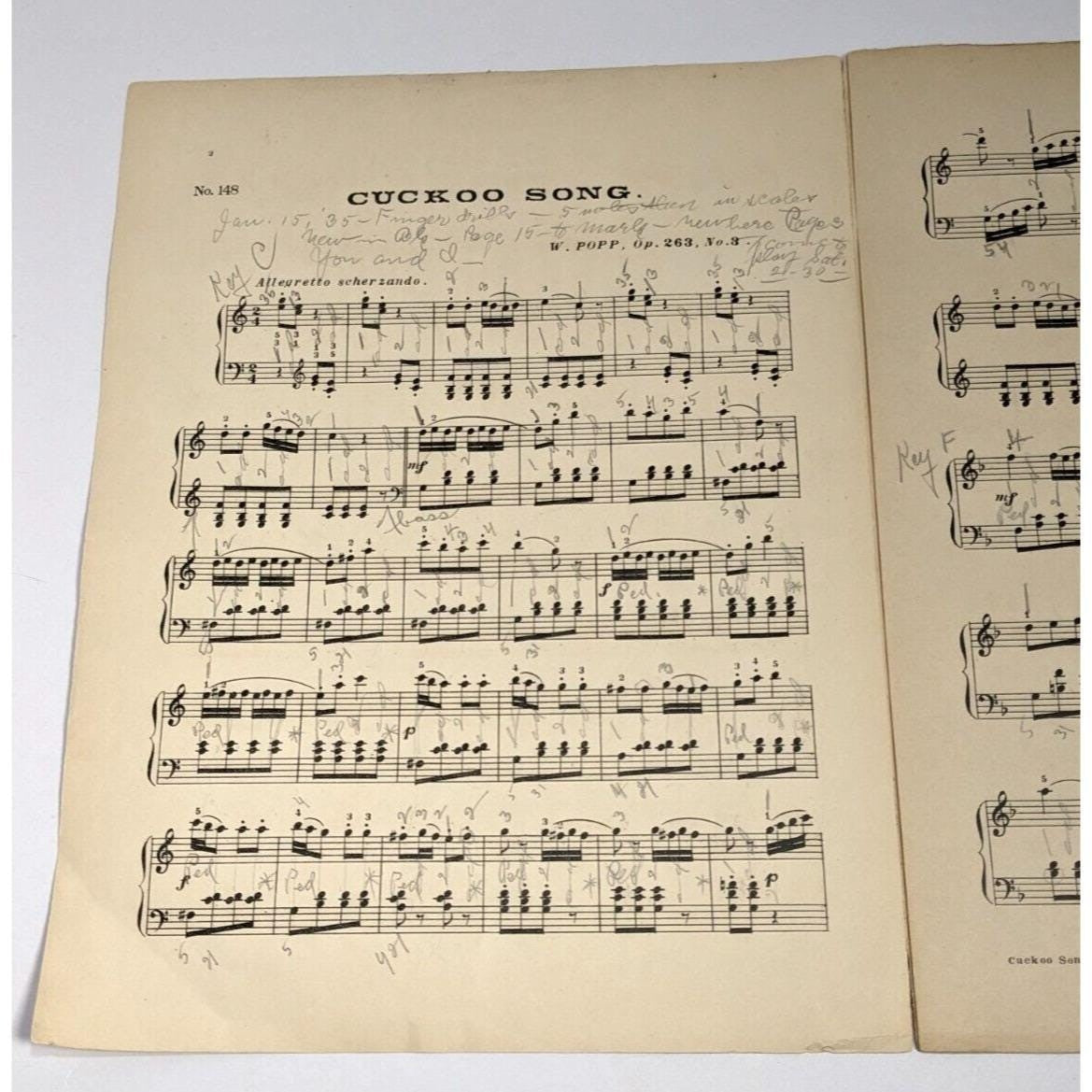 Cuckoo Song Sheet Music W Popp 1932 Vintage Piano Music