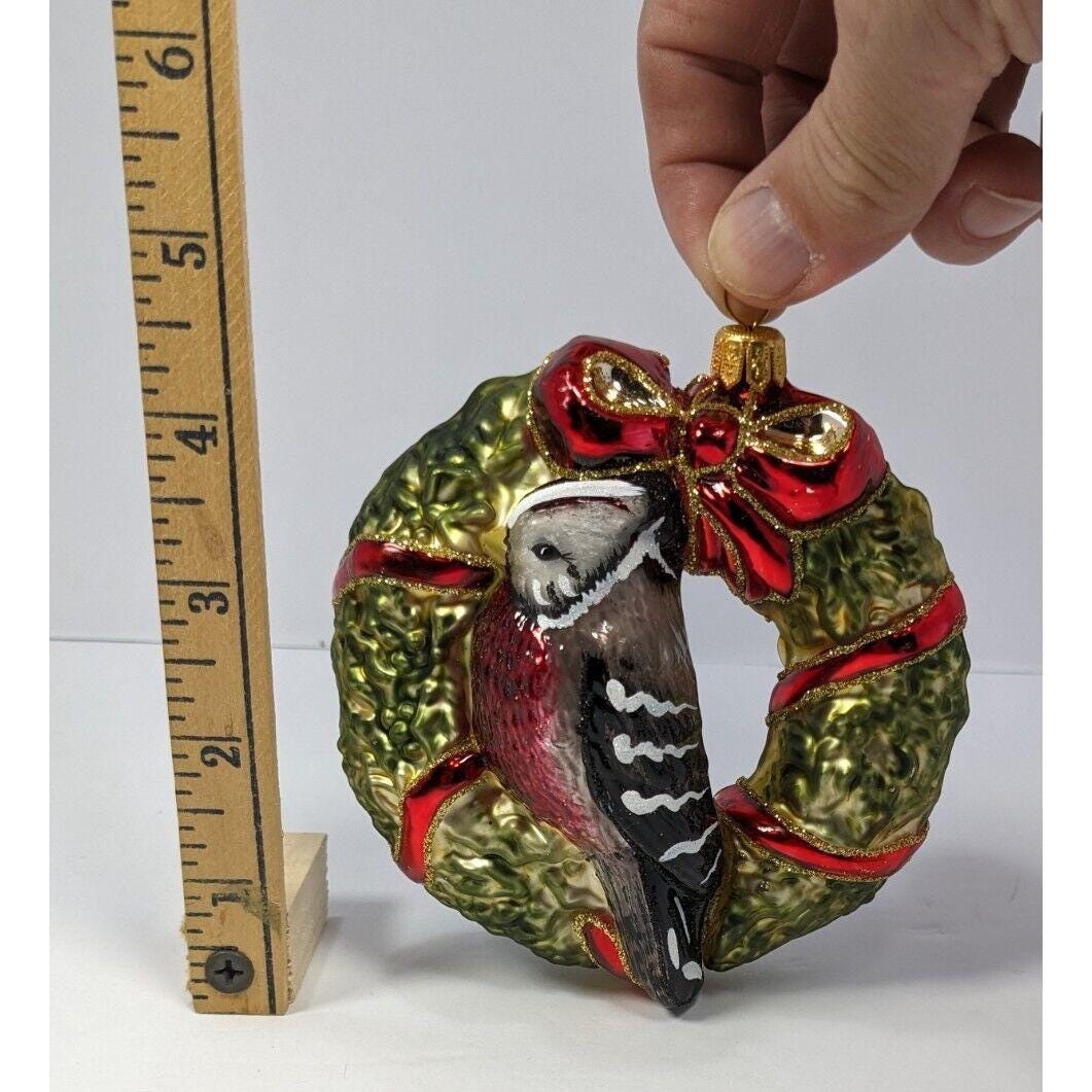 Vintage Hand Blown Glass Bird Wreath Christmas Ornament Holiday Decor