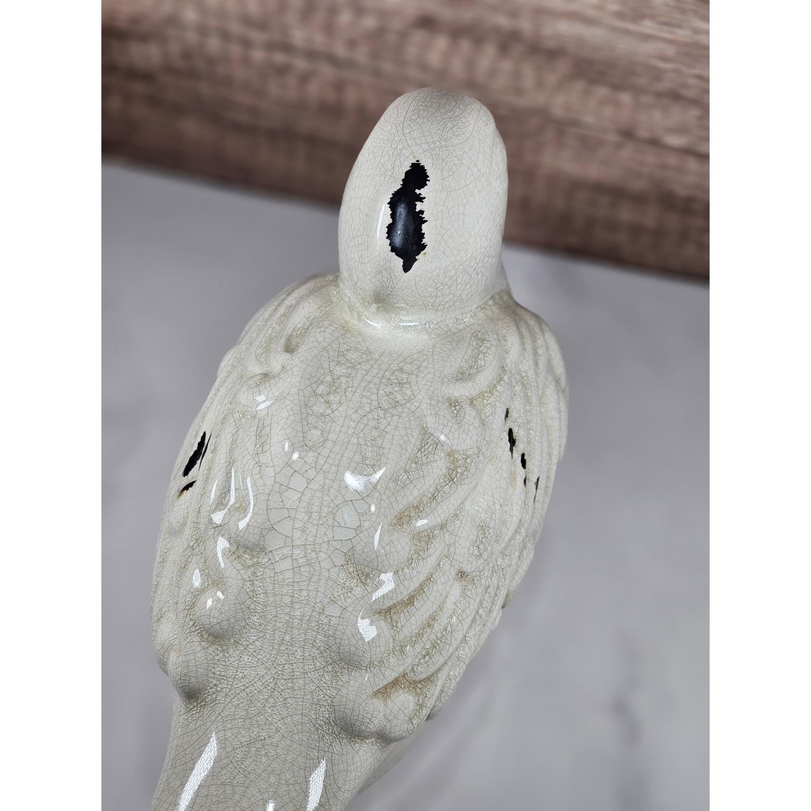 Vintage Ceramic Pelican Figurine Crackle Glaze Black Accents Decorative Bird